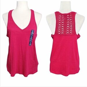 GAP Sleeveless Top Womens Small Red Pink T-back Crochet V Neck Tank Top